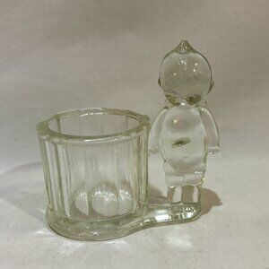 VTG Shackman Kewpie Doll Clear Glass Toothpick Holder